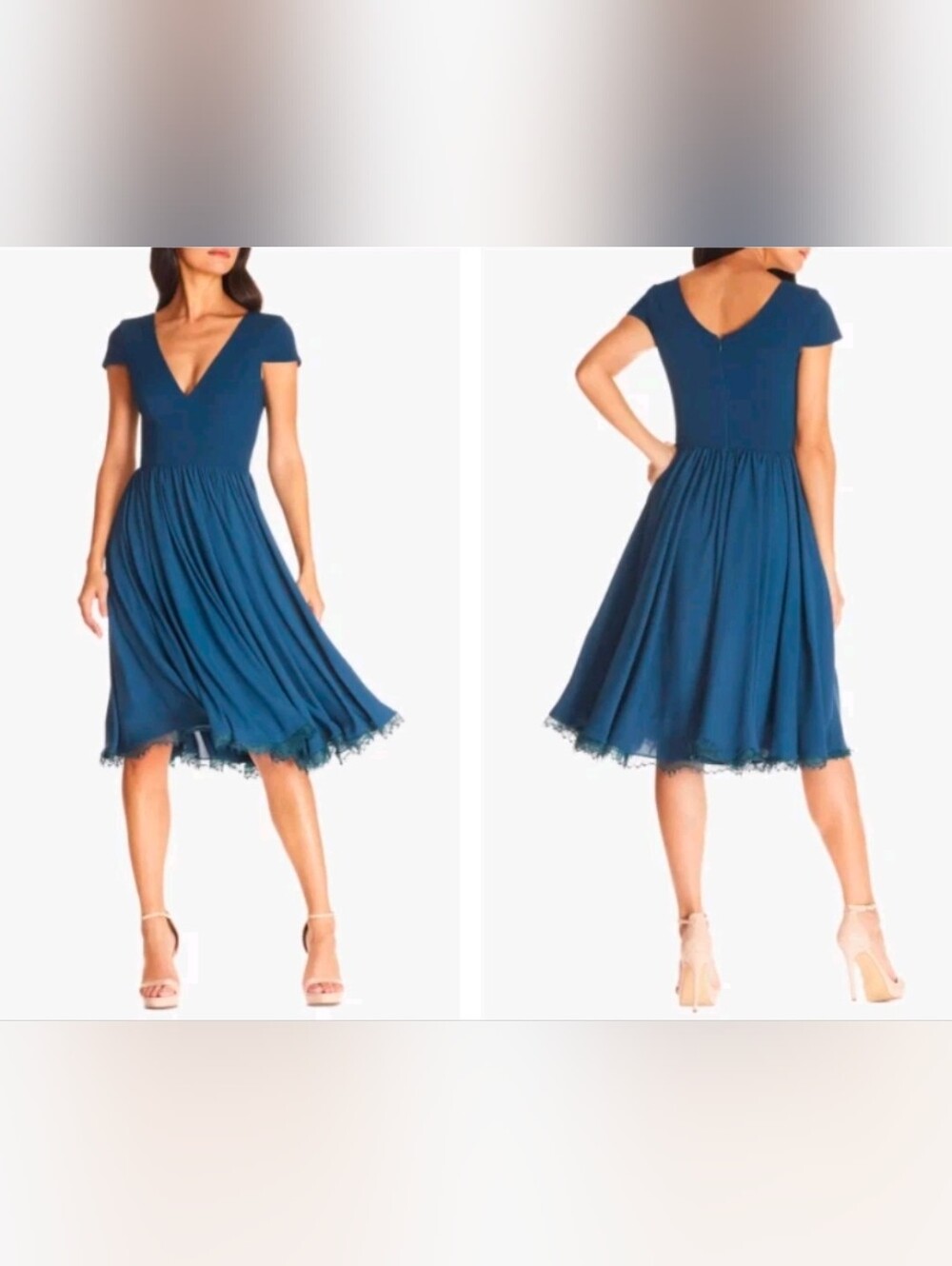 Dress the Population Teal V-Neck Midi Dress